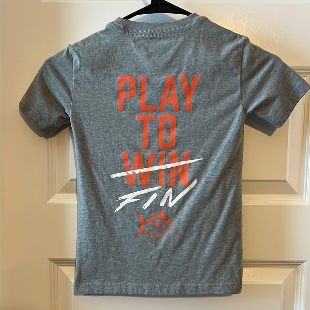 Southern Tide Gray Kids Shirt with Orange Print